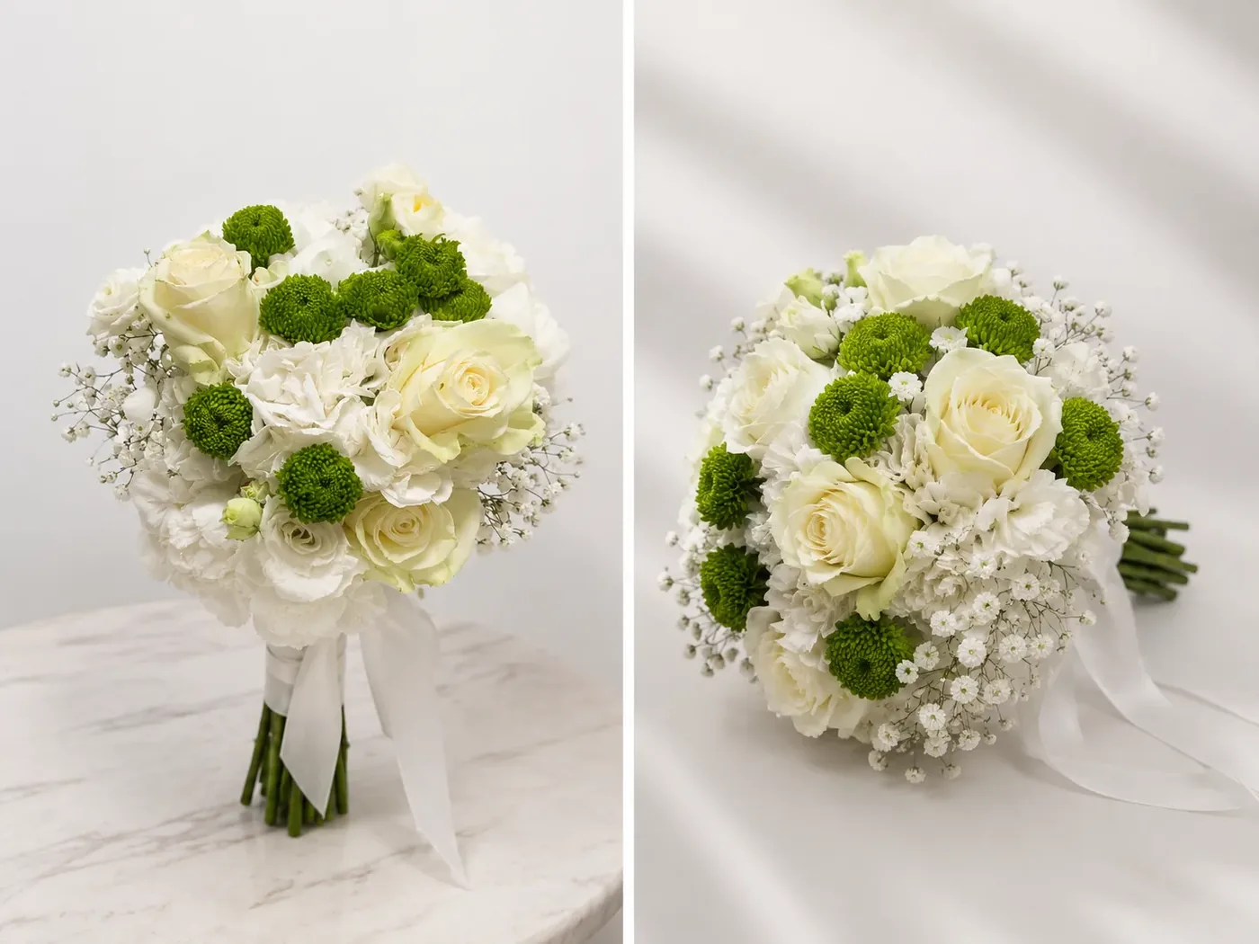 Bridal toss bouquet with white roses and gypsophila wedding bouquet - flower delivery in Prilep
