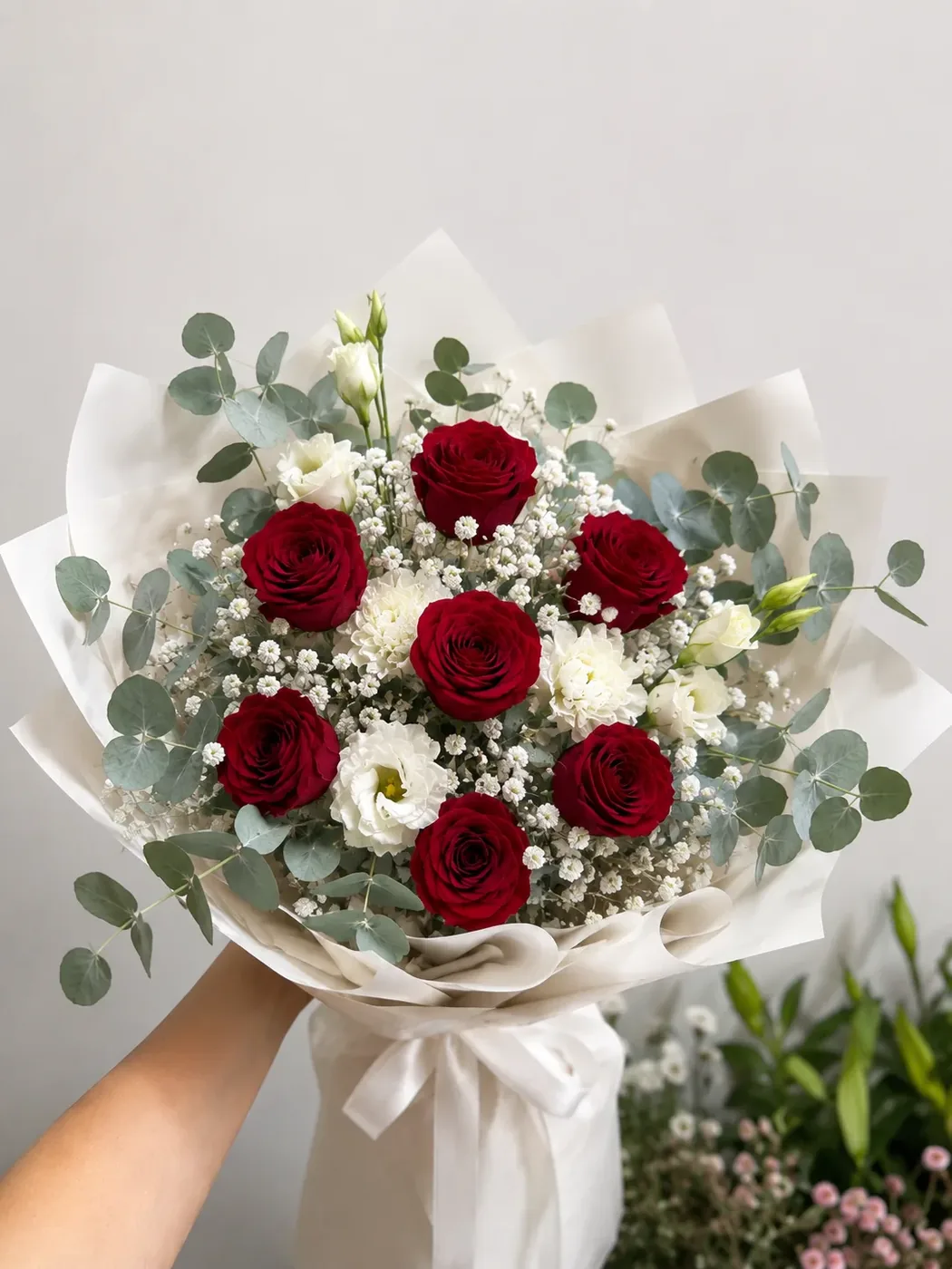 Forever Yours red rose bouquet with eucalyptus - flower delivery in Prilep