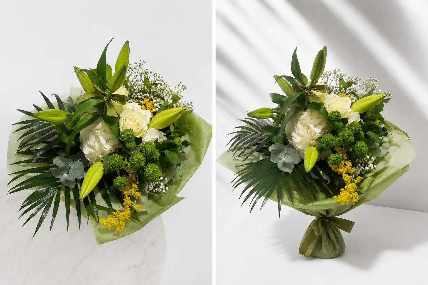 Majestic white rose and lily bouquet with greenery - flower delivery in Prilep