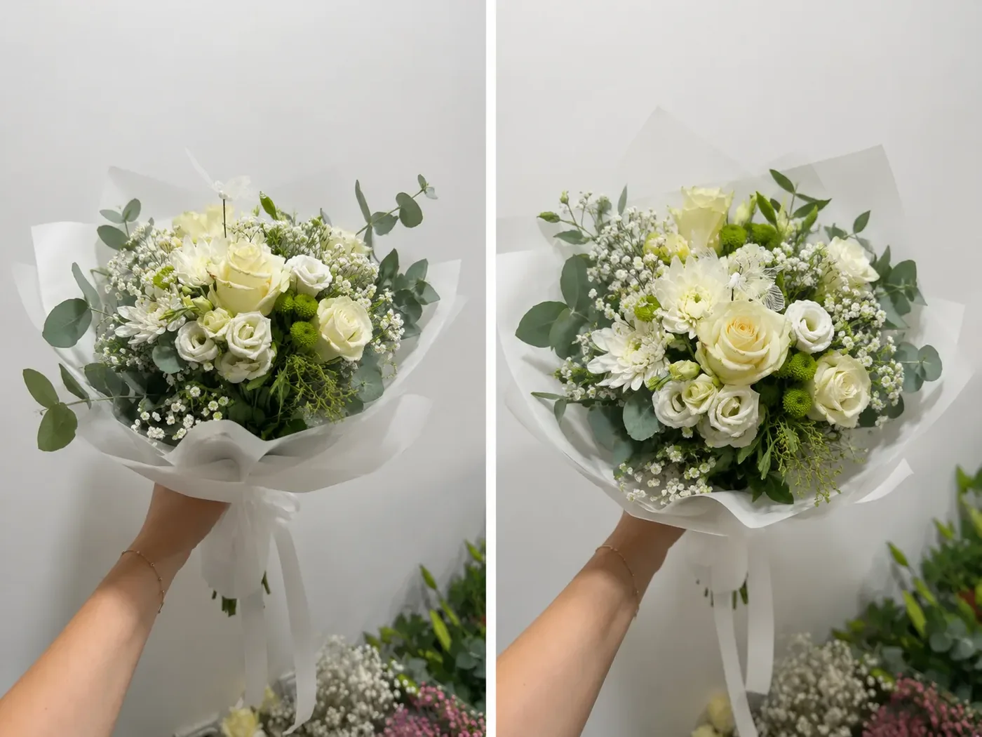White Elegance white rose and lisianthus bouquet - flower delivery in Prilep
